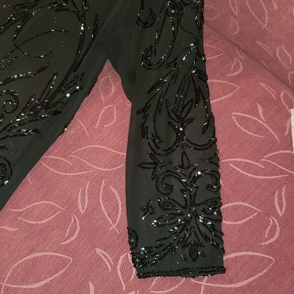 VNTG 80's Black Silk Beaded Sheer Jacket - Picture 6 of 9